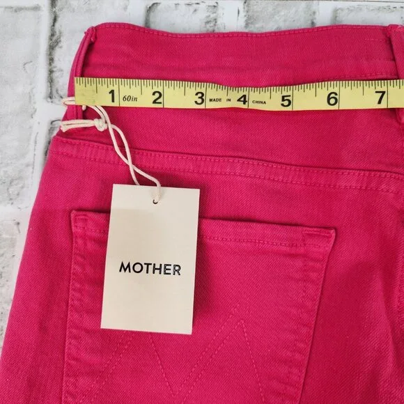 Mother High Waisted Runaway Slice Heel Women's Sz 32 Hot Pink Skinny Flare Jeans